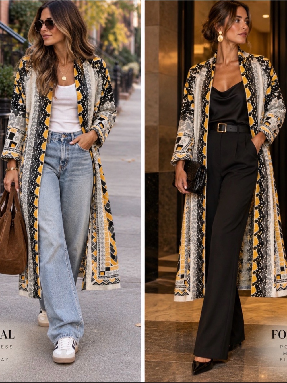 Geometric Patterned Long Cardigan